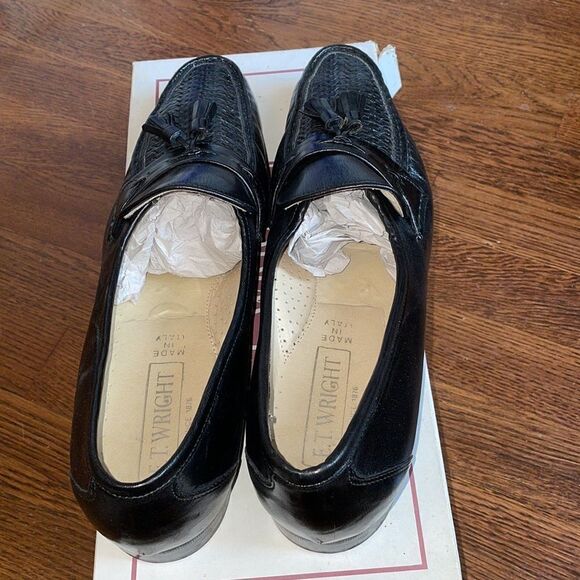 E.T. Wright Woven Vamp black leather slip on loafers with tassels‎ main image 5